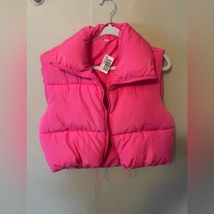Hot Pink Cropped Puffer Vest